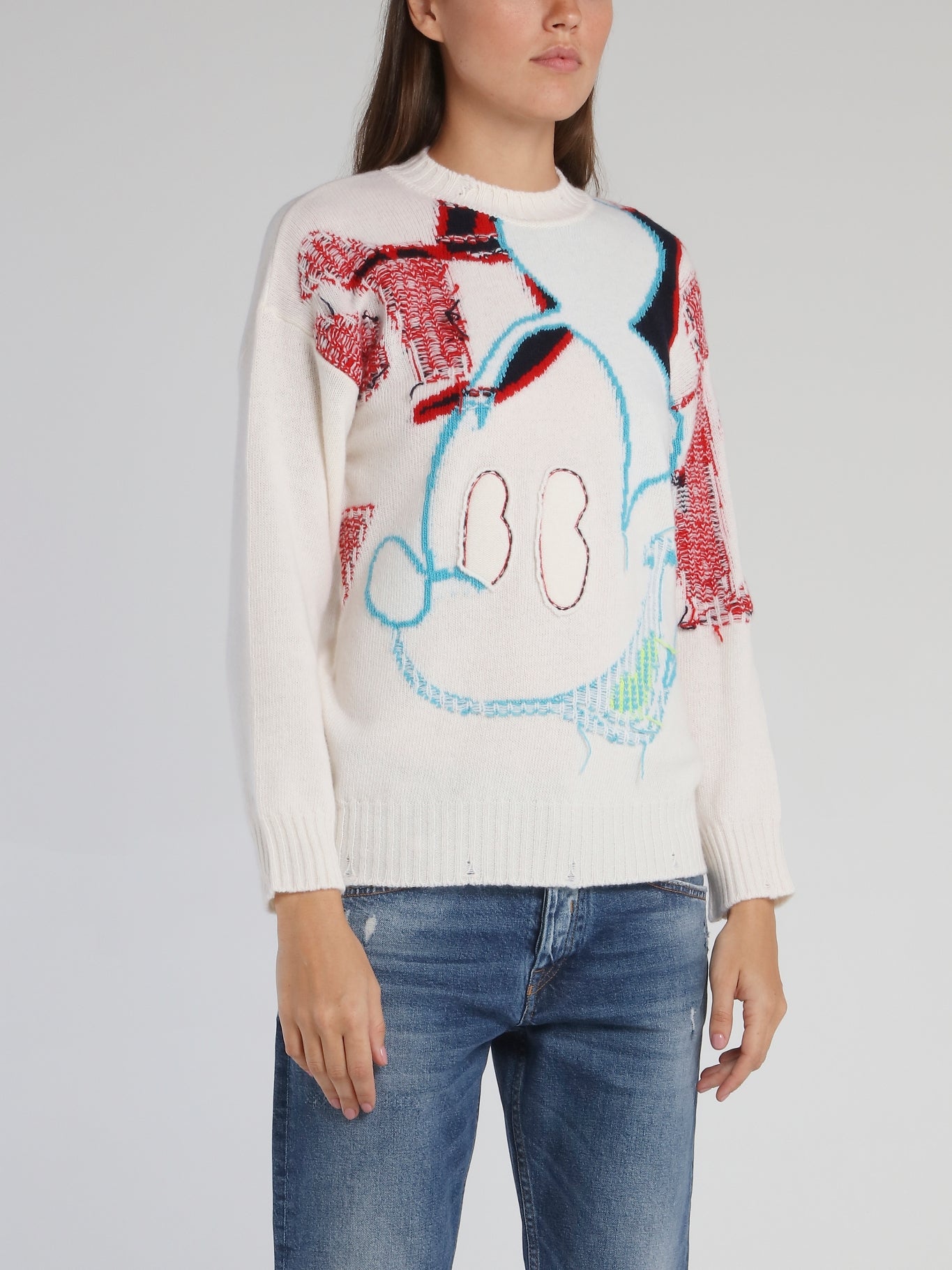Mickey Mouse White Contrast Sweater