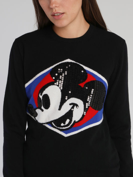 Black Mickey Mouse Crewneck Knitted Sweater