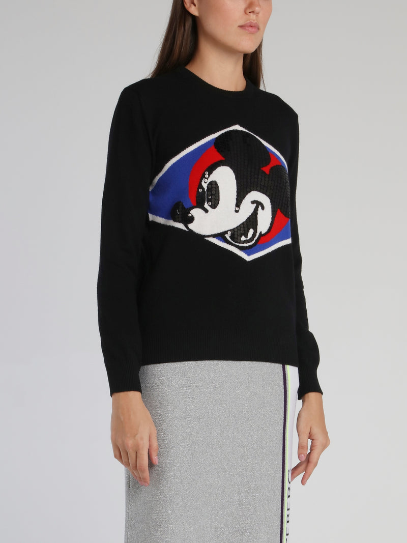 Black Mickey Mouse Crewneck Knitted Sweater