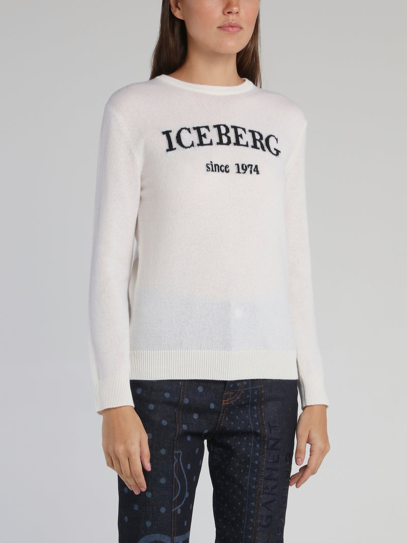 White Logo Cashmere Knitted Sweater
