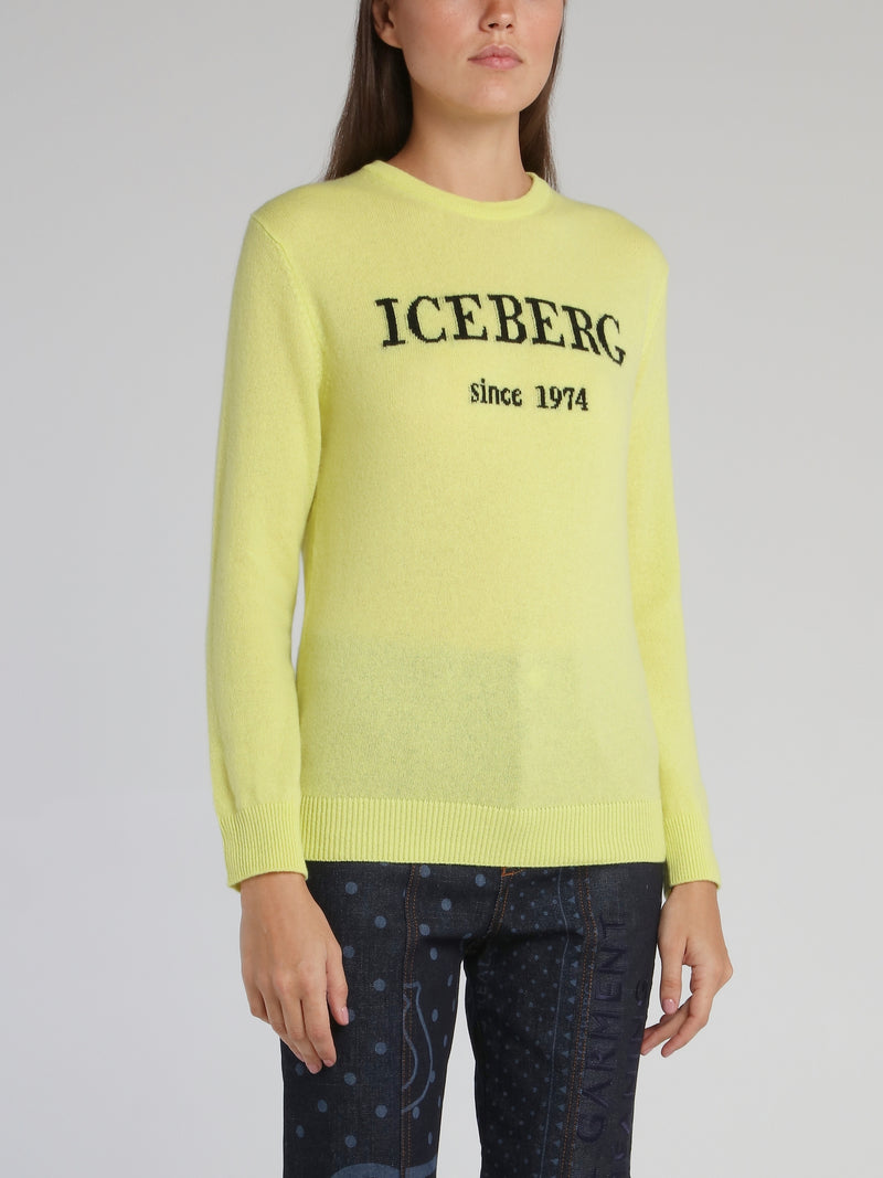 Yellow Logo Cashmere Knitted Sweater