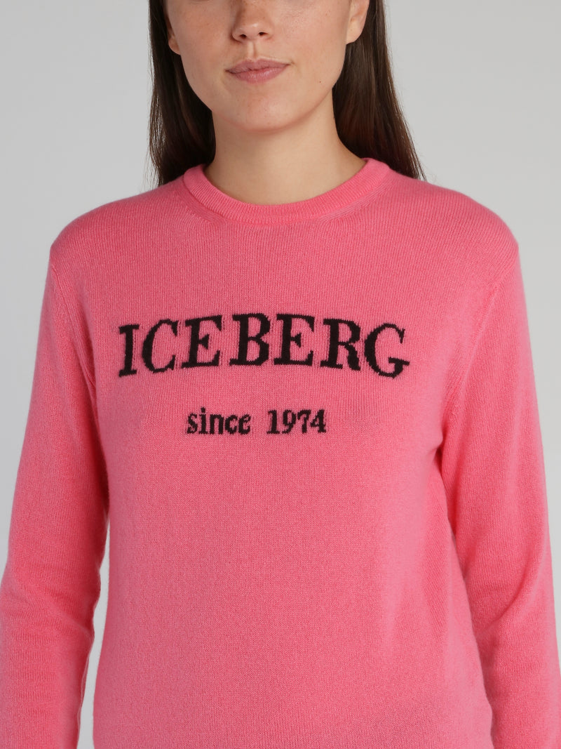 Pink Logo Cashmere Knitted Sweater