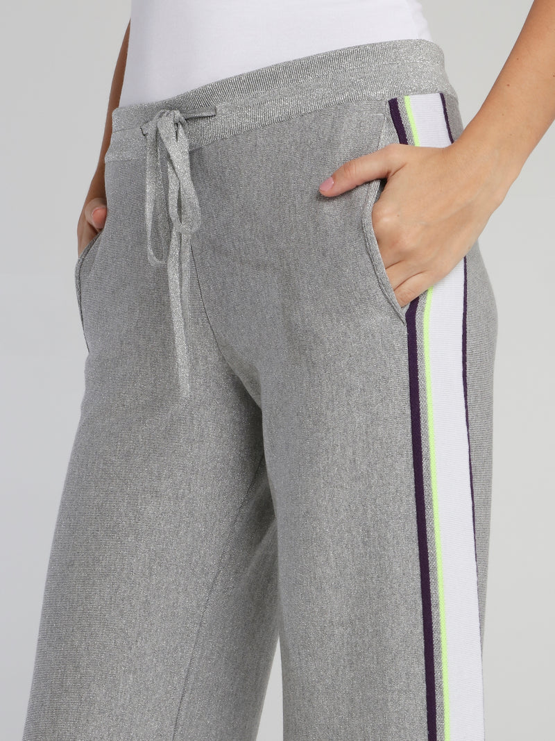 Grey Logo Tape Knitted Sweatpants