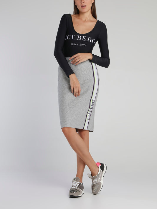 Grey Logo Tape Knitted Skirt