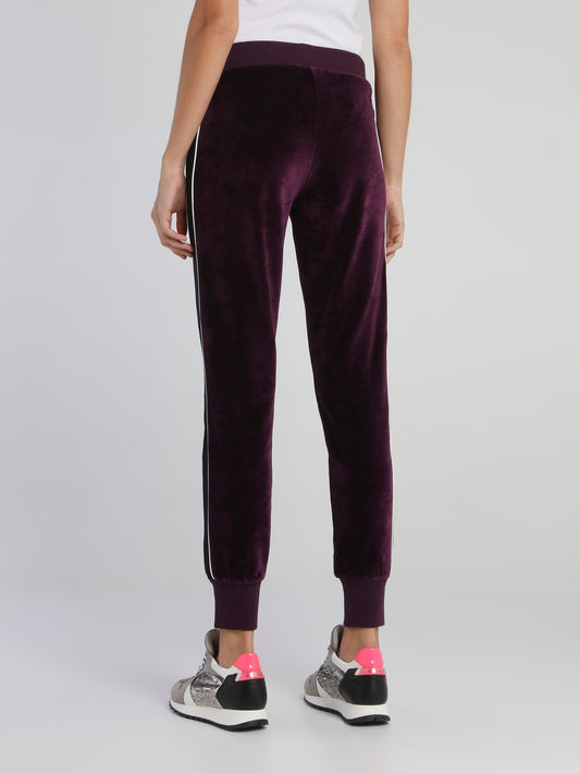 Purple Drawstring Velvet Sweatpants