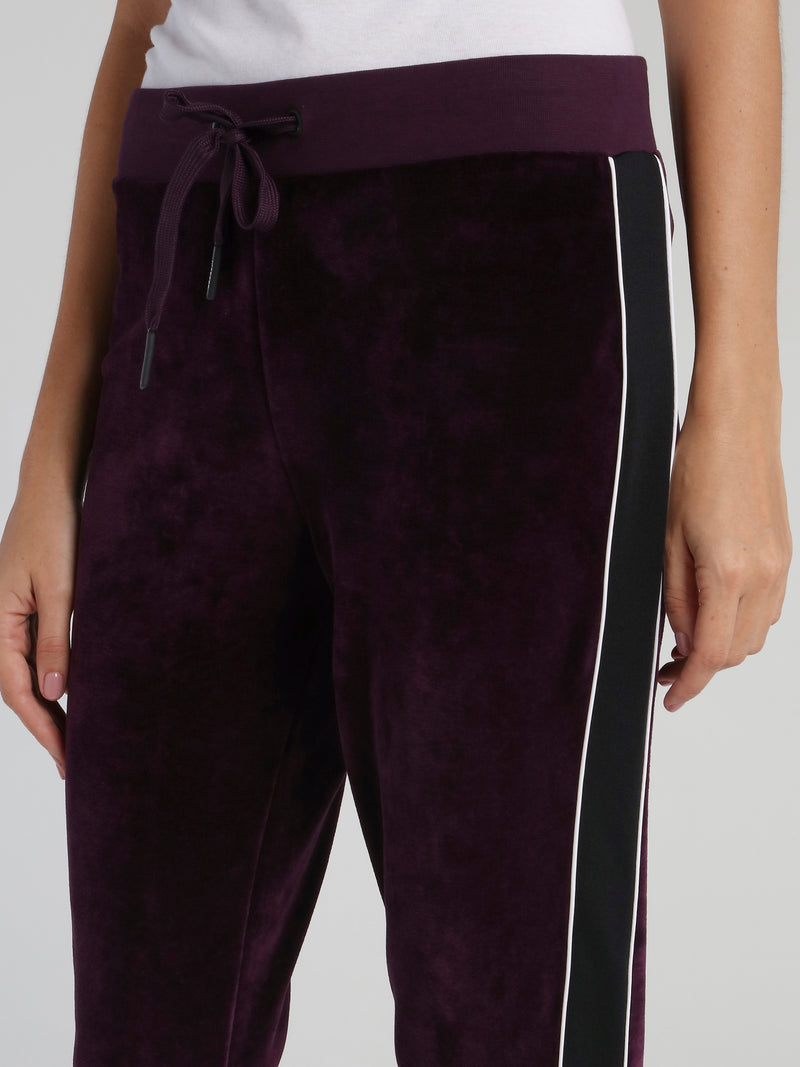 Purple Drawstring Velvet Sweatpants
