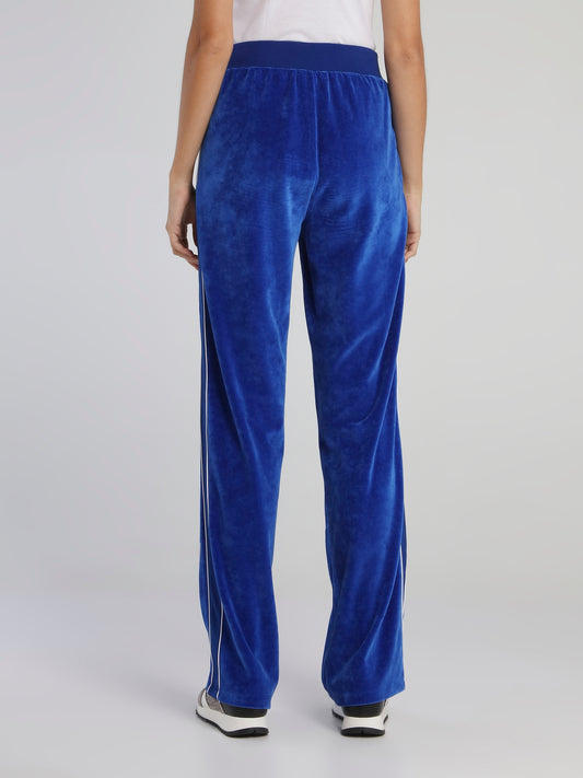 Blue Drawstring Velvet Sweatpants