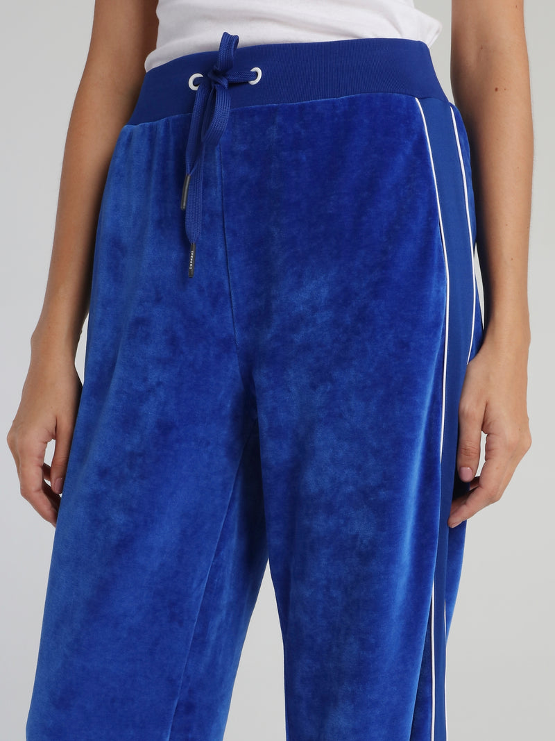Blue Drawstring Velvet Sweatpants