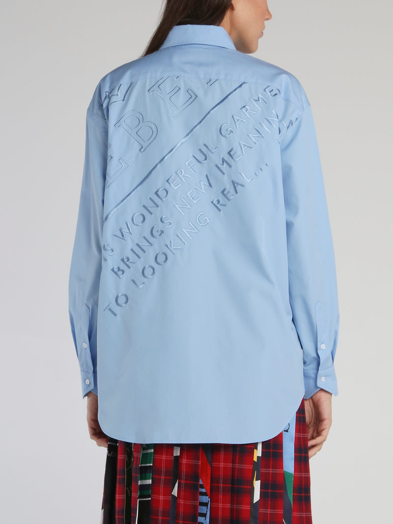 Blue Embroidered Statement Oversized Shirt