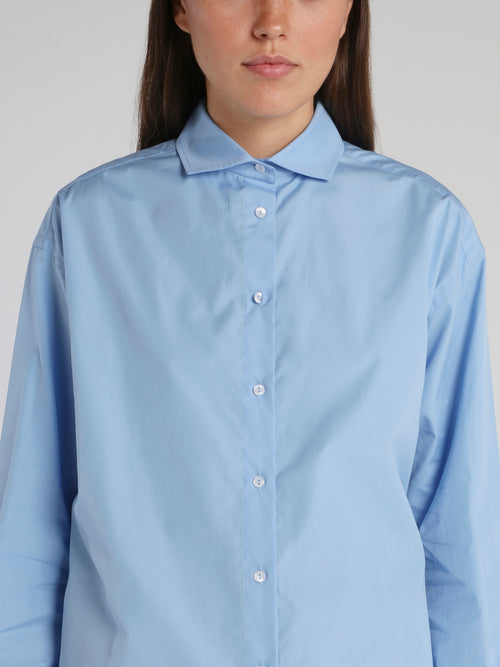 Blue Embroidered Statement Oversized Shirt