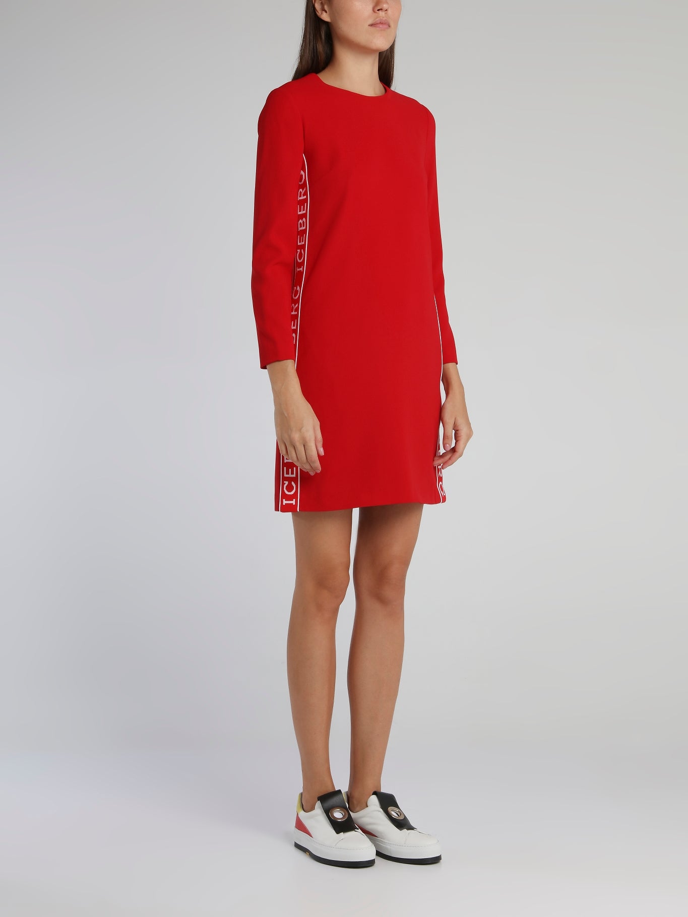 Red Long Sleeve Logo Mini Dress