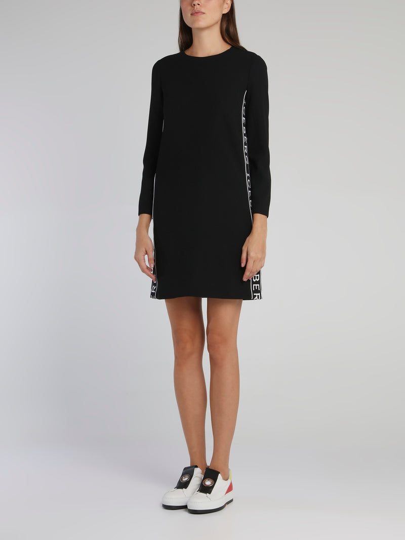Black Long Sleeve Logo Mini Dress