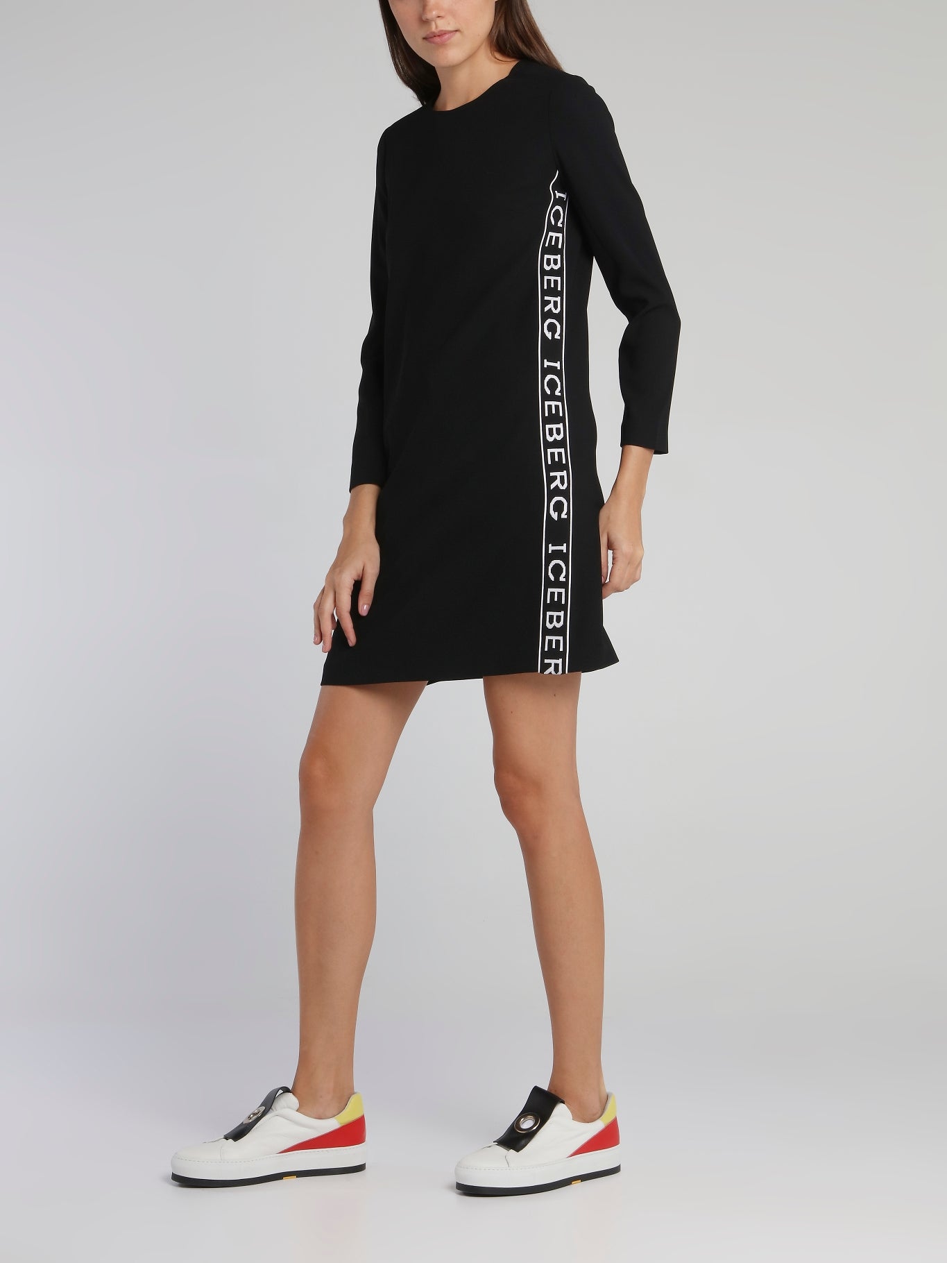 Black Long Sleeve Logo Mini Dress