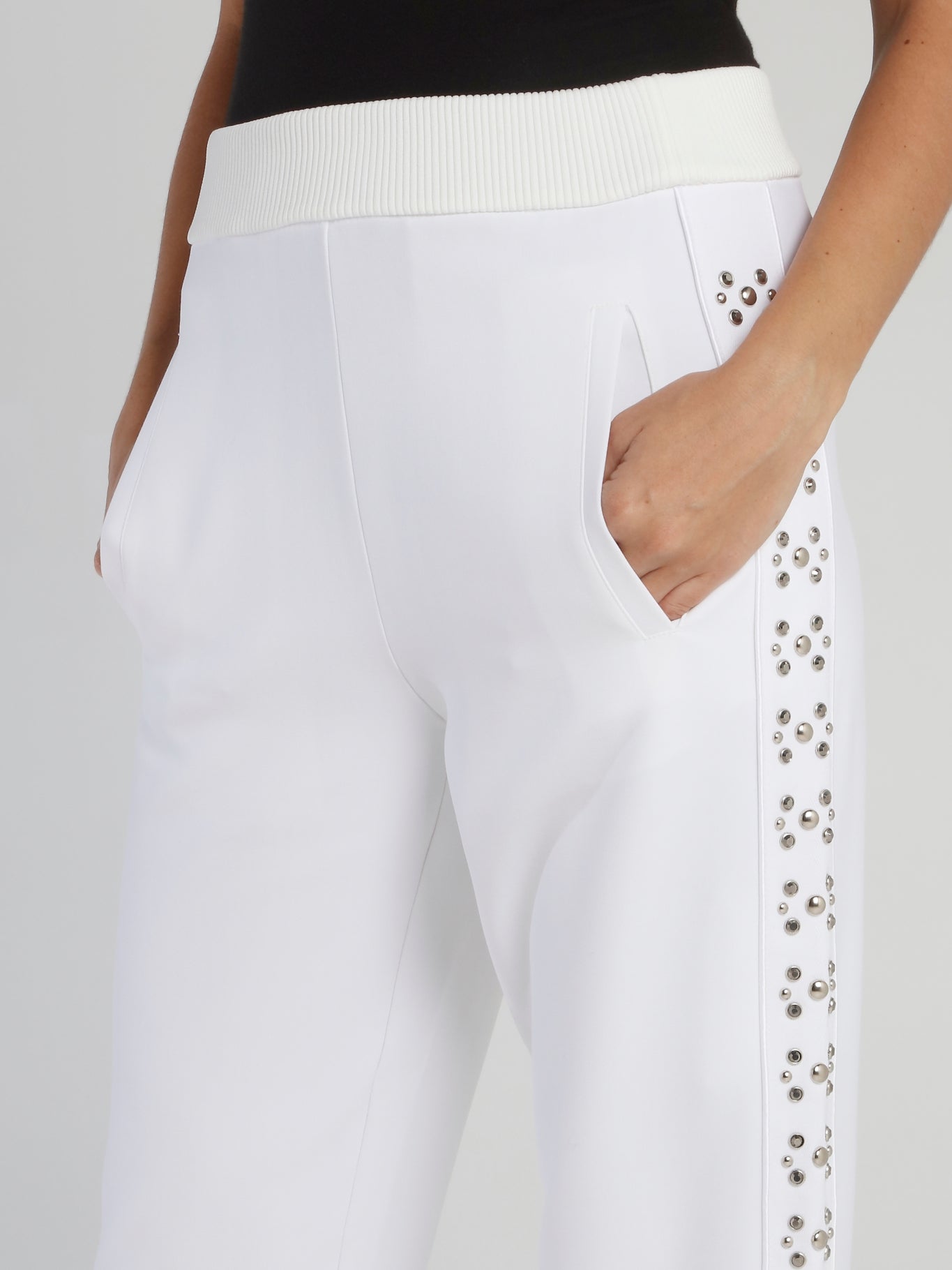 White Studded Waistband Track Pants