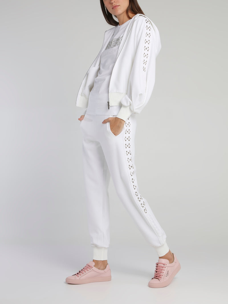 White Studded Waistband Track Pants