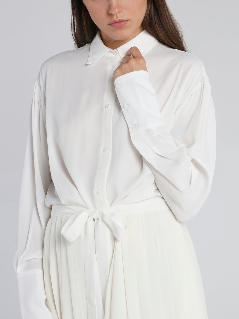 accordion pleated dress white Alice Layered Asymmetric Accordion Dress in Lightweight Blend