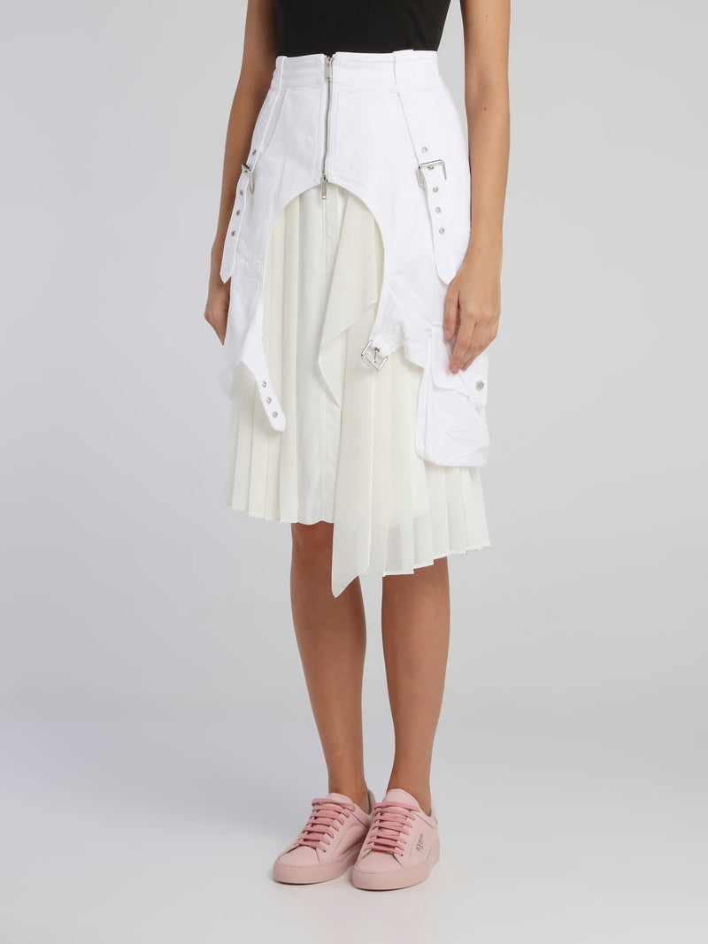 White Asymmetric Accordion Skirt