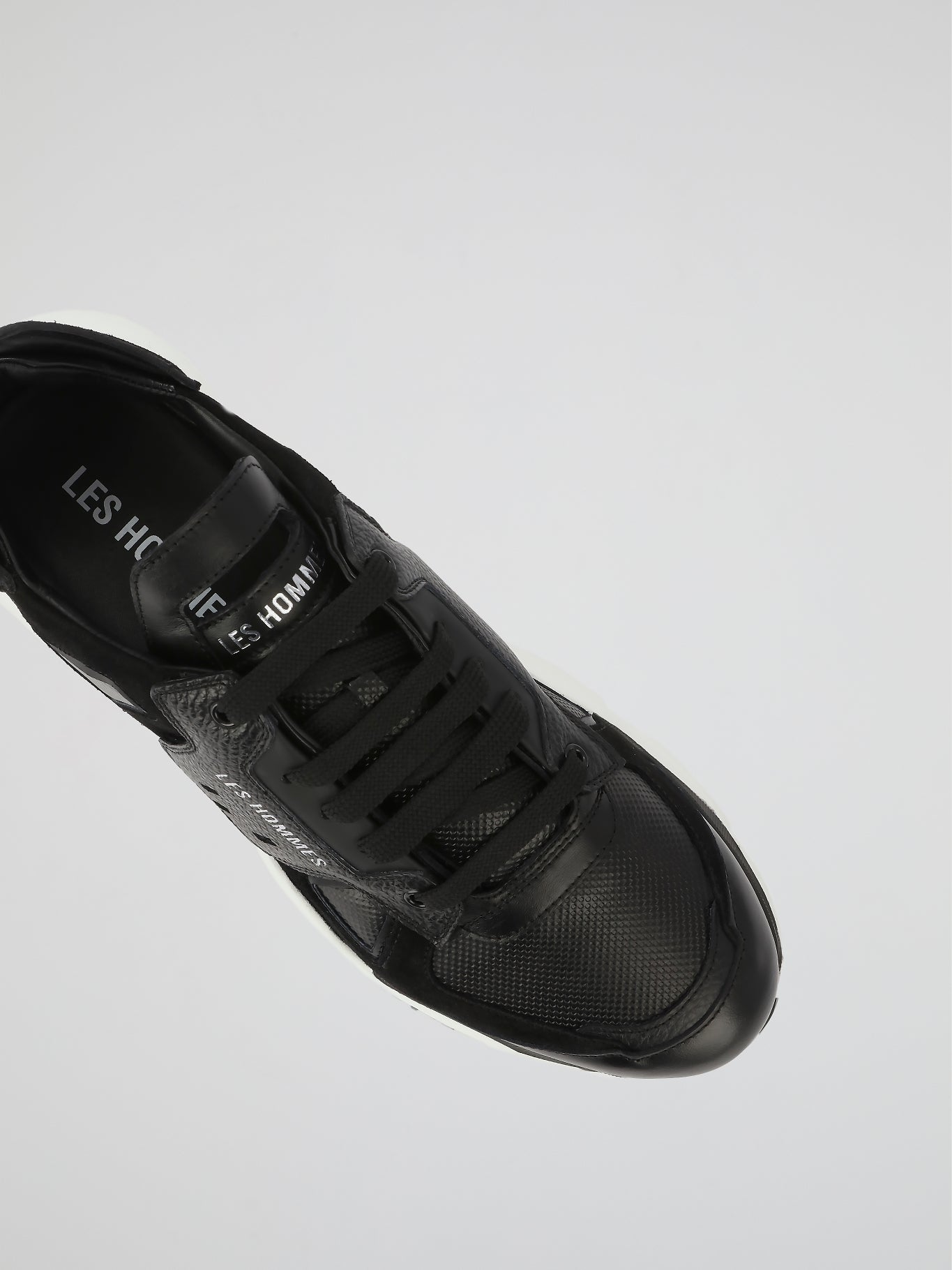 Black Chunky Sole Leather Sneakers