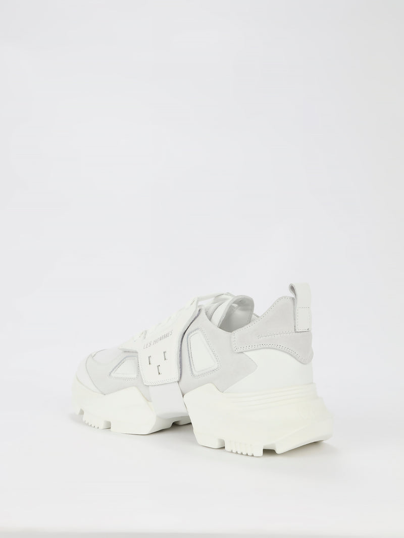 White Chunky Sole Leather Sneakers