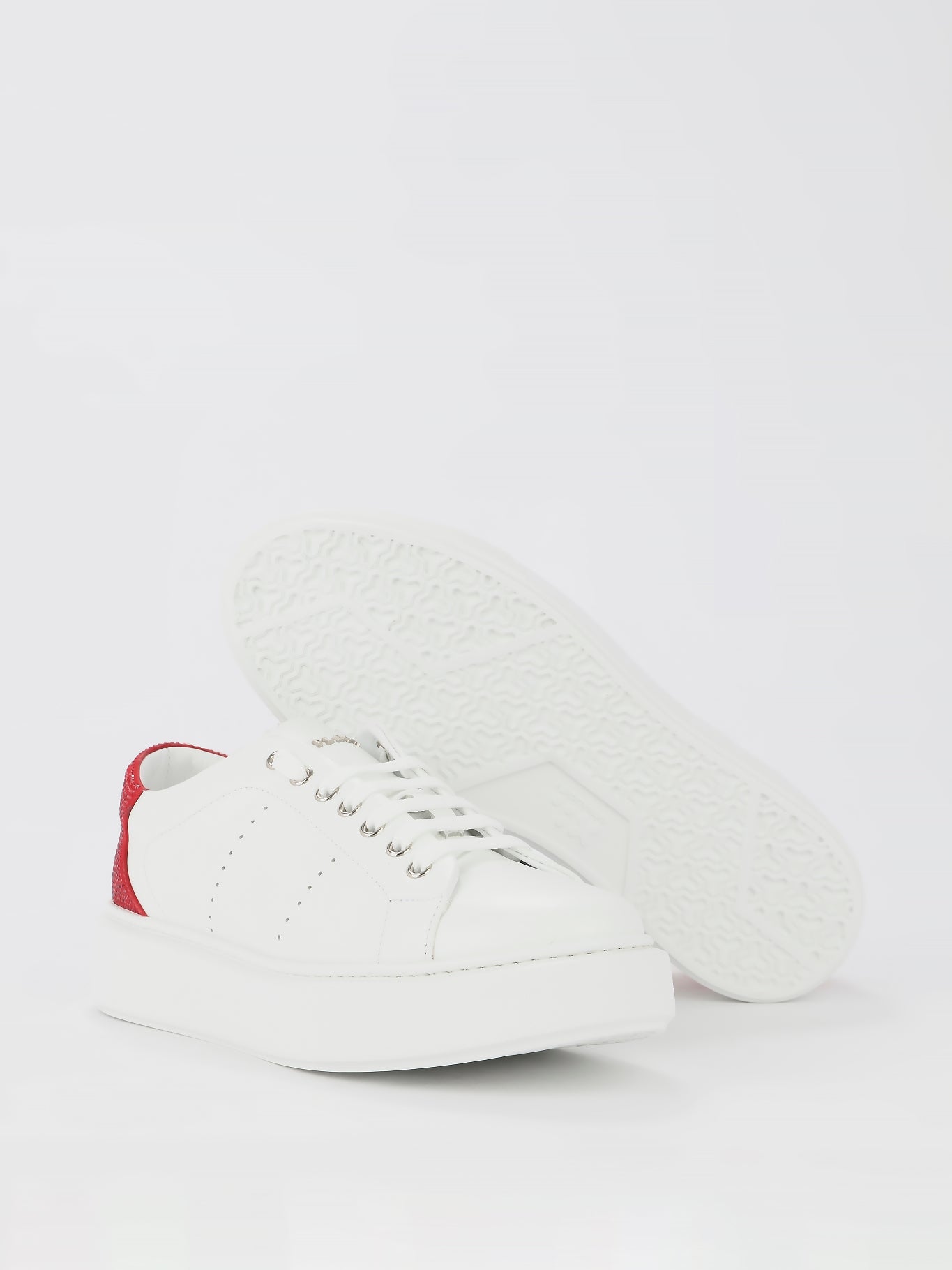 White Studded Heel Perforated Sneakers