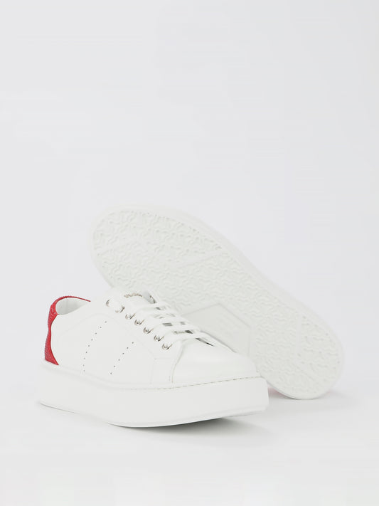 White Studded Heel Perforated Sneakers