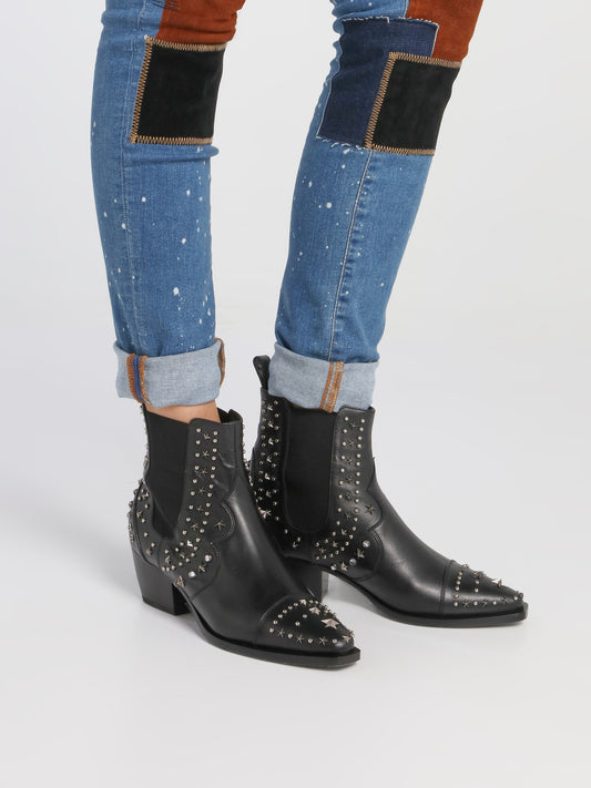 Black Multi-Stud Cowboy Boots