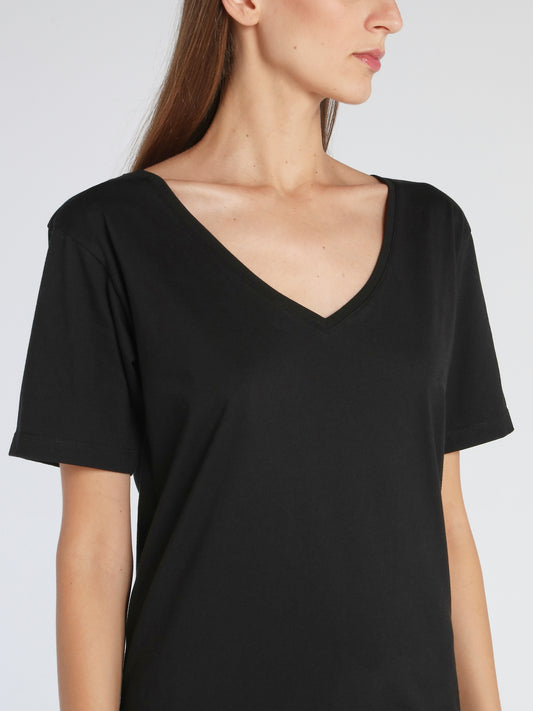 Nicki Black Studded Logo V-Neck T-Shirt