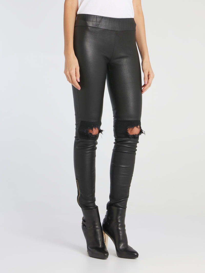 Chloe Black Distressed Leather Pants