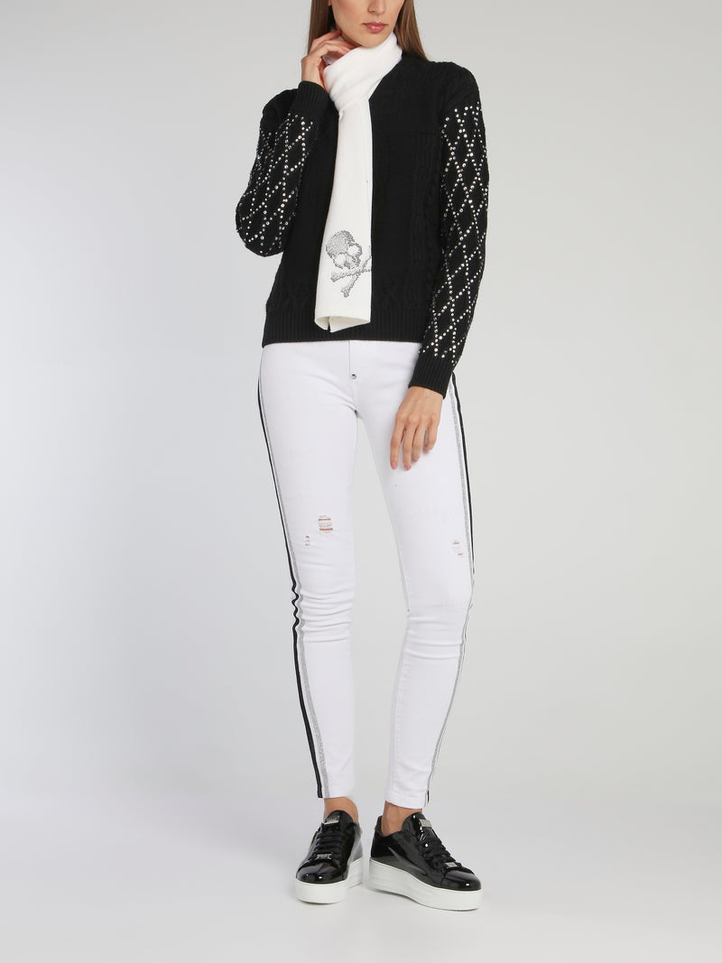 White Contrast Lining Distressed Jeggings
