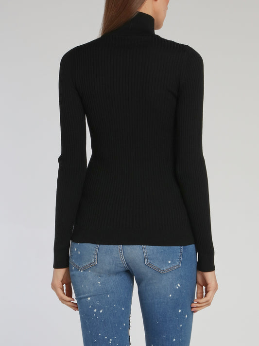 Crystal Plein Black Turtleneck Top