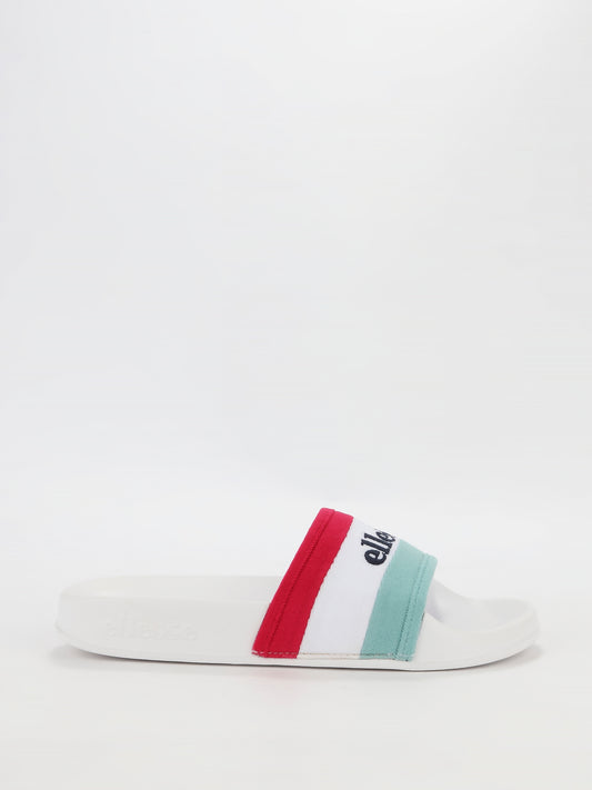 Borgaro White Logo Stripe Slides