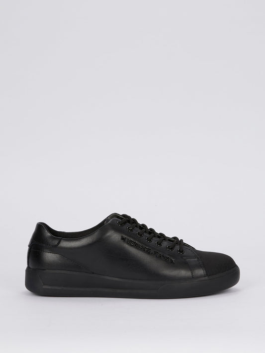 Black Perforated Cap Toe Leather Sneakers