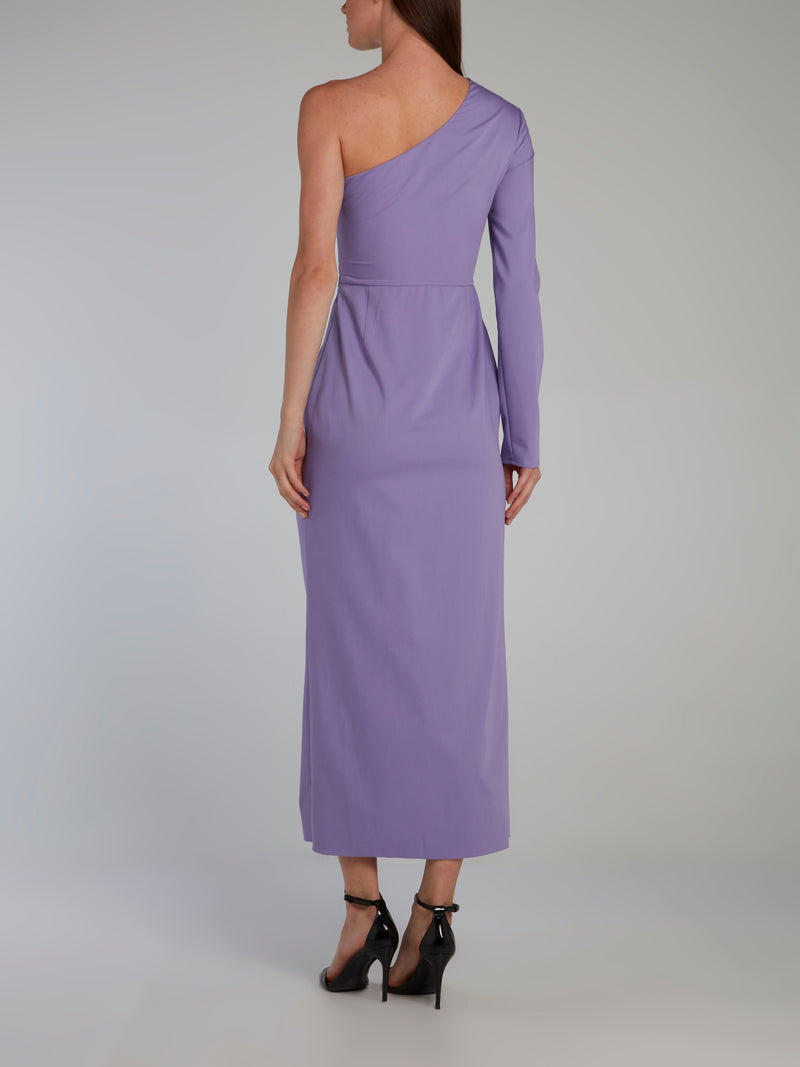 Purple One Shoulder Draped Midi Dress
