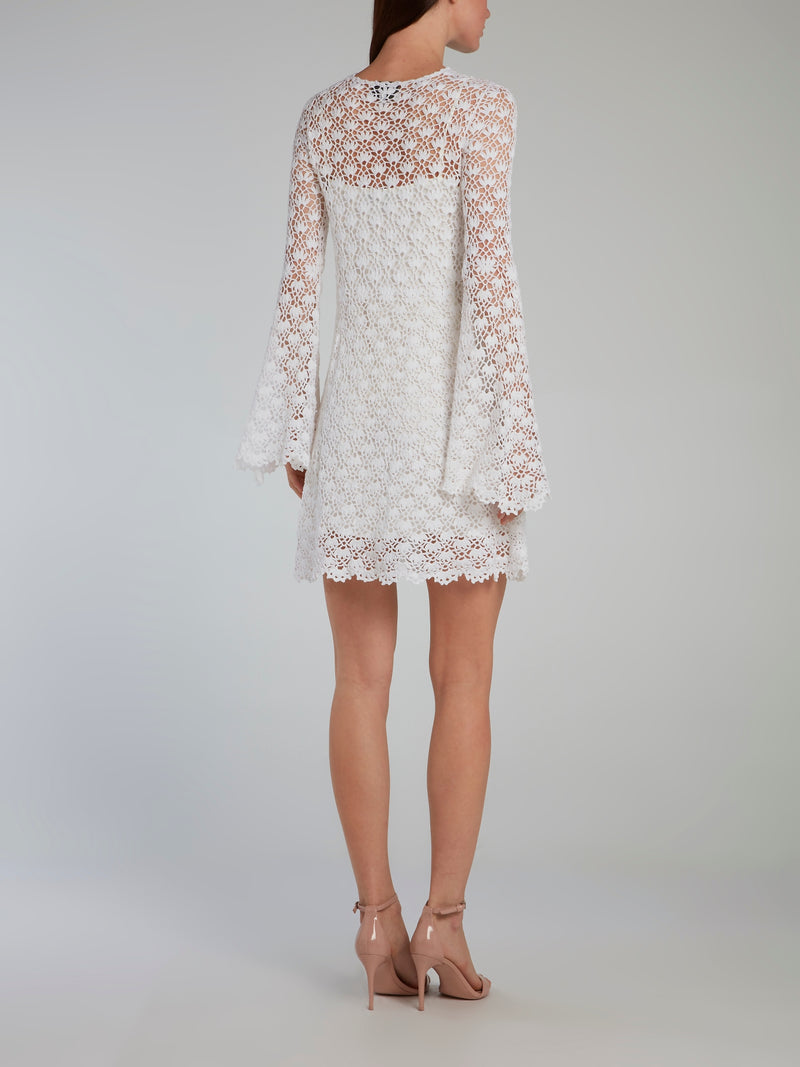 White Crochet Overlay Mini Dress
