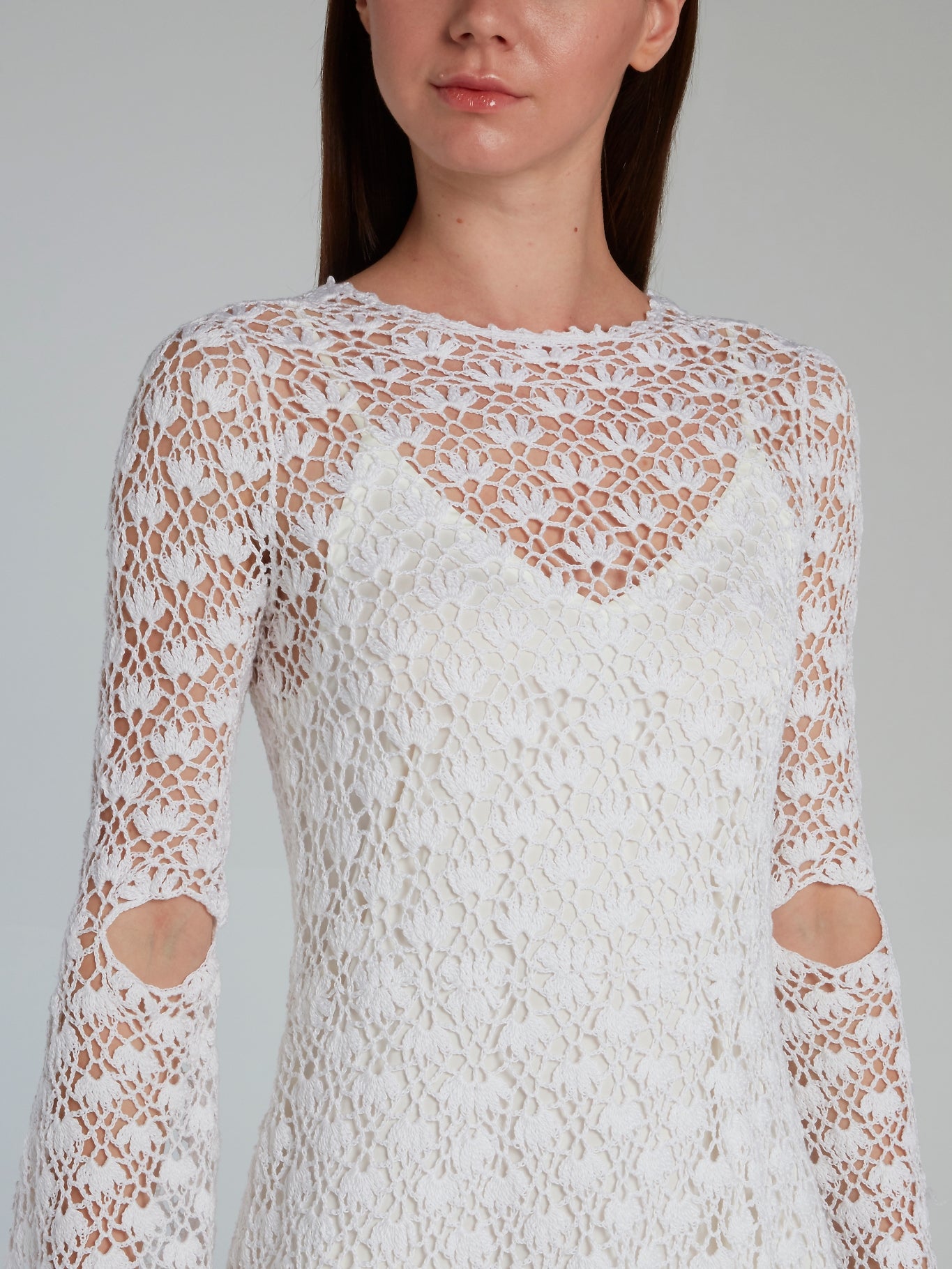 Liya White Crochet Overlay Mini Dress 38 / White Liya White Crochet Overlay Mini Dress 38 / White