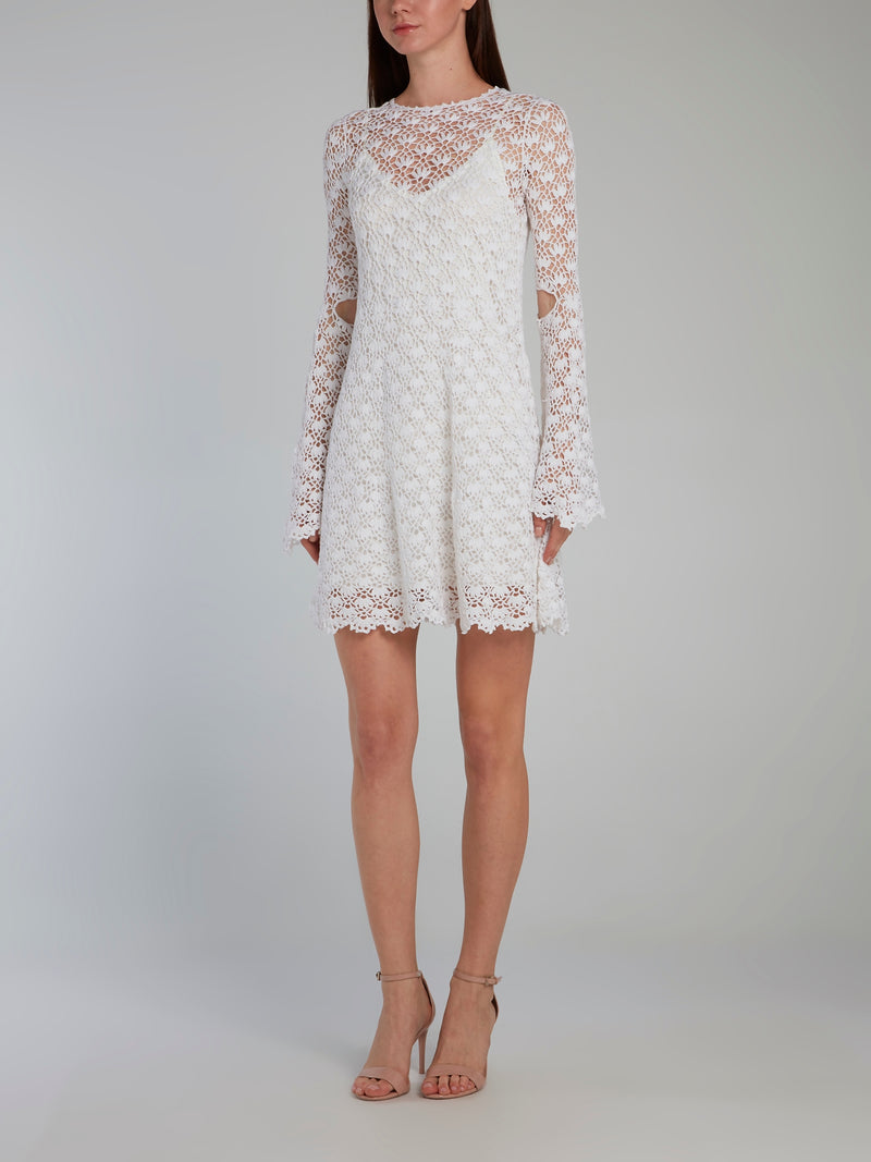 Liya White Crochet Overlay Mini Dress 40 / White Liya White Crochet Overlay Mini Dress 40 / White
