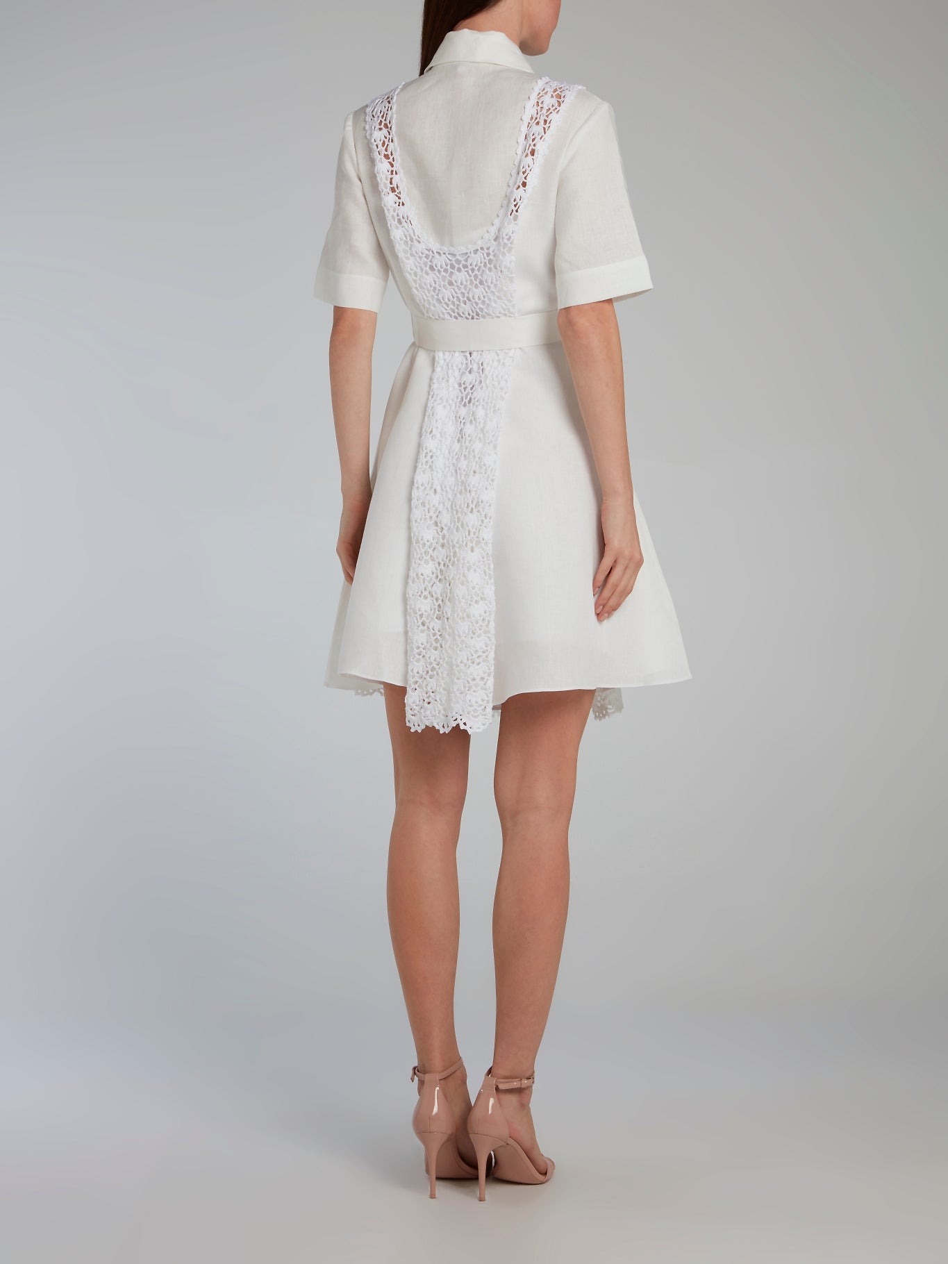 Liya White Crochet Panel Linen Shirt Dress 42 / White Liya White Crochet Panel Linen Shirt Dress 42 / White