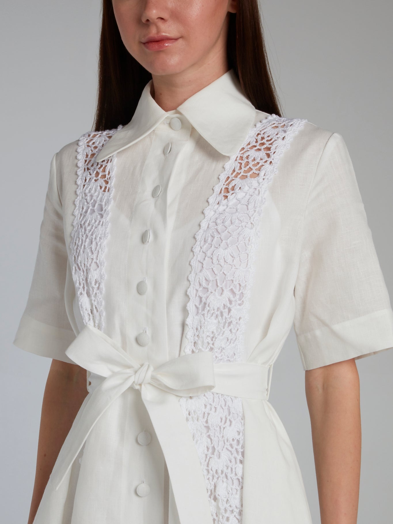 crochet panel dress Cora Crochet Lace Panel Satin Midi Dress