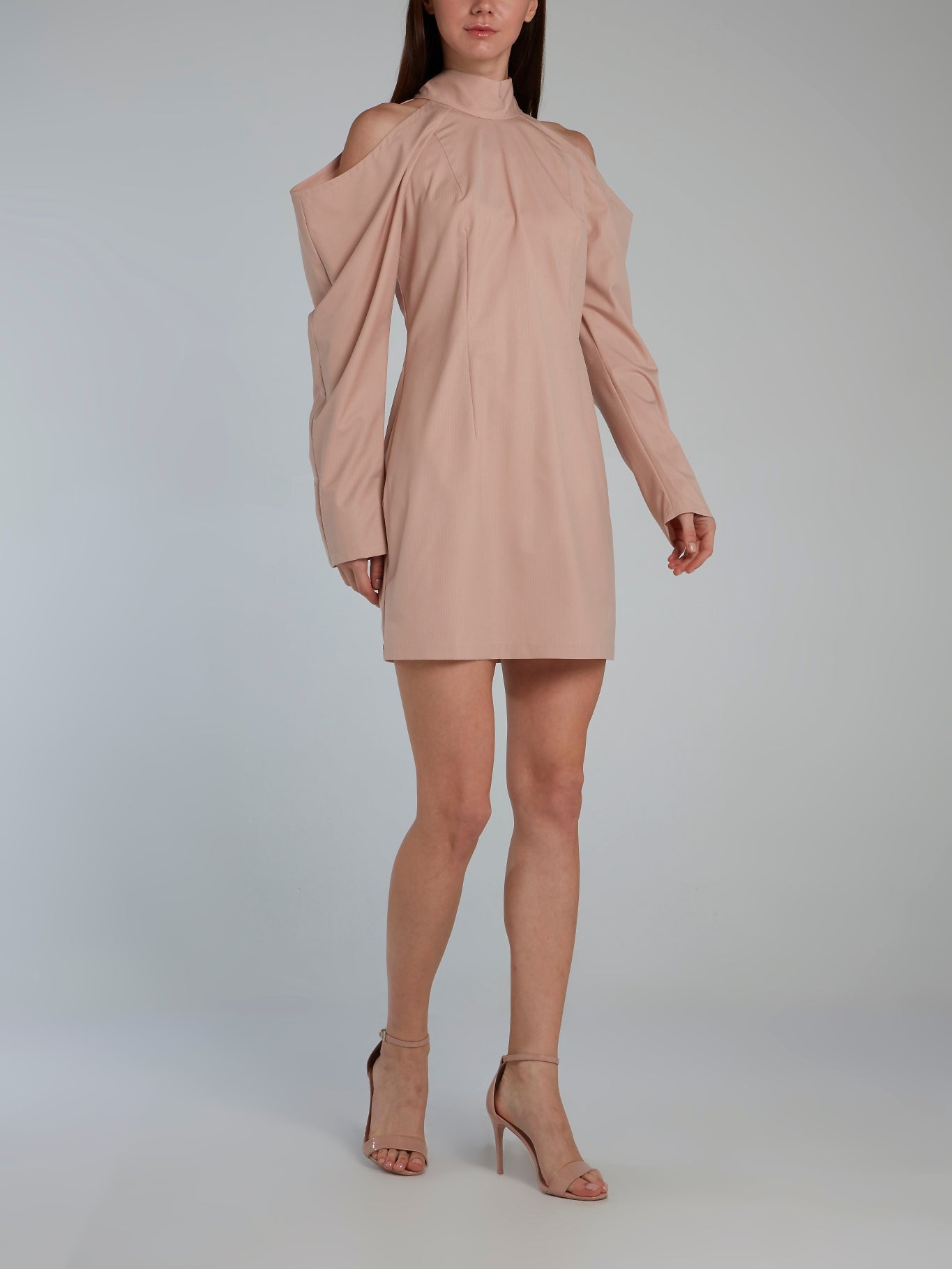 Liya Beige Cold Shoulder Halter Dress 38 / Beige Liya Beige Cold Shoulder Halter Dress 38 / Beige