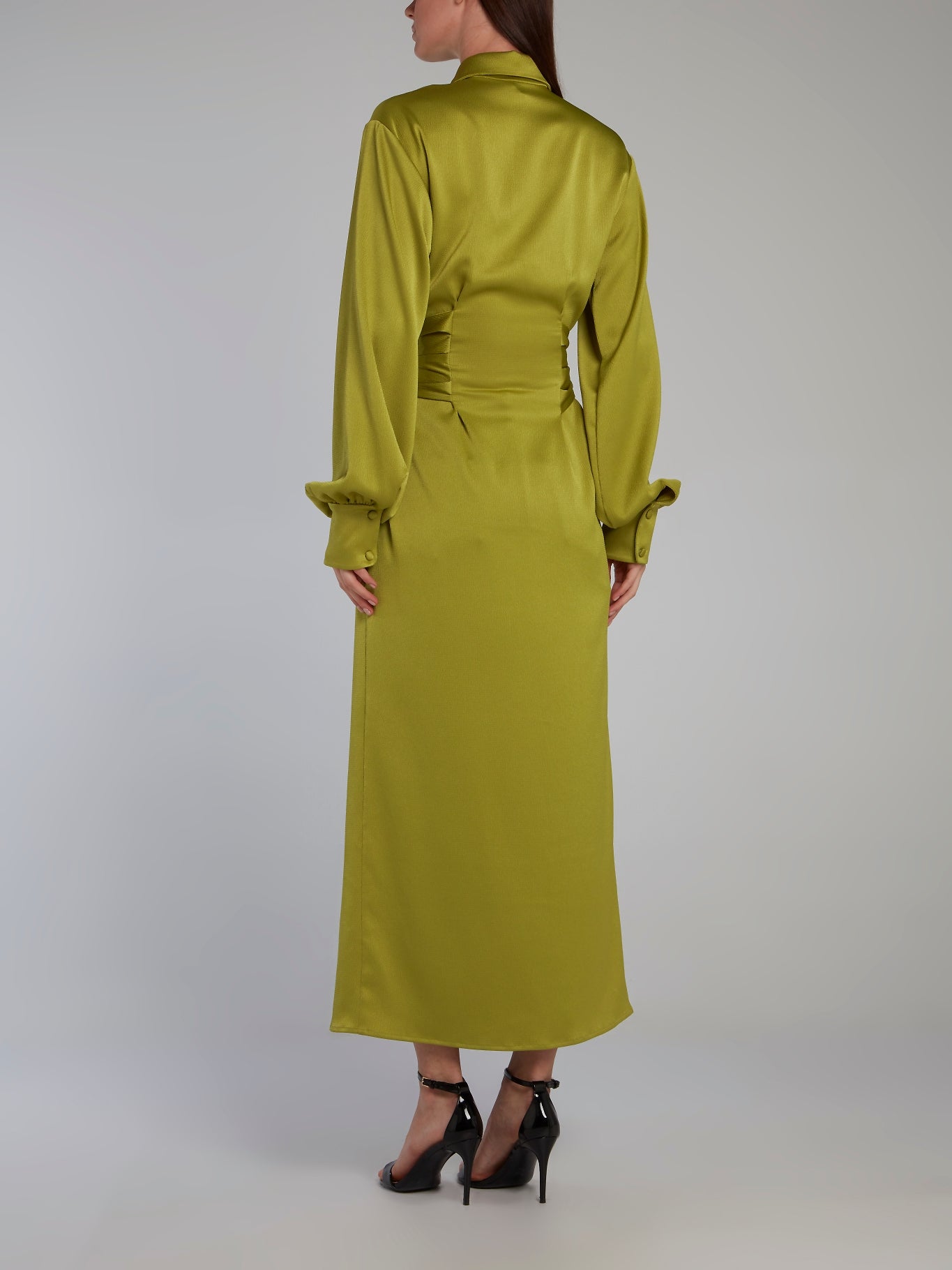 chartreuse shirt dress donna silk chiffon shirt dress in chartreuse yellow chartreuse / 8/10