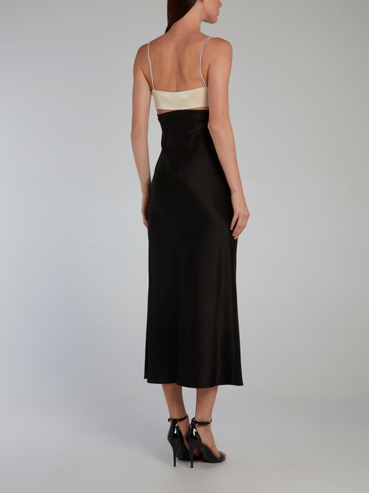 Contrast and Crystals Gathered Bra Midi Dress