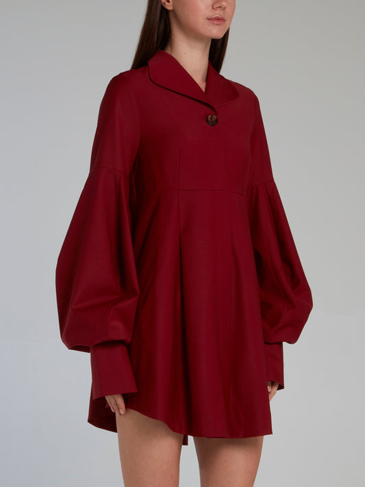 Burgundy Bishop Sleeve Shirt Dress