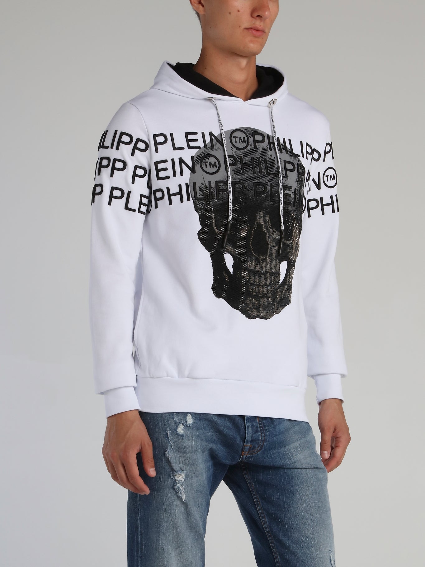 Crystal Skull White Embroidered Sweatshirt