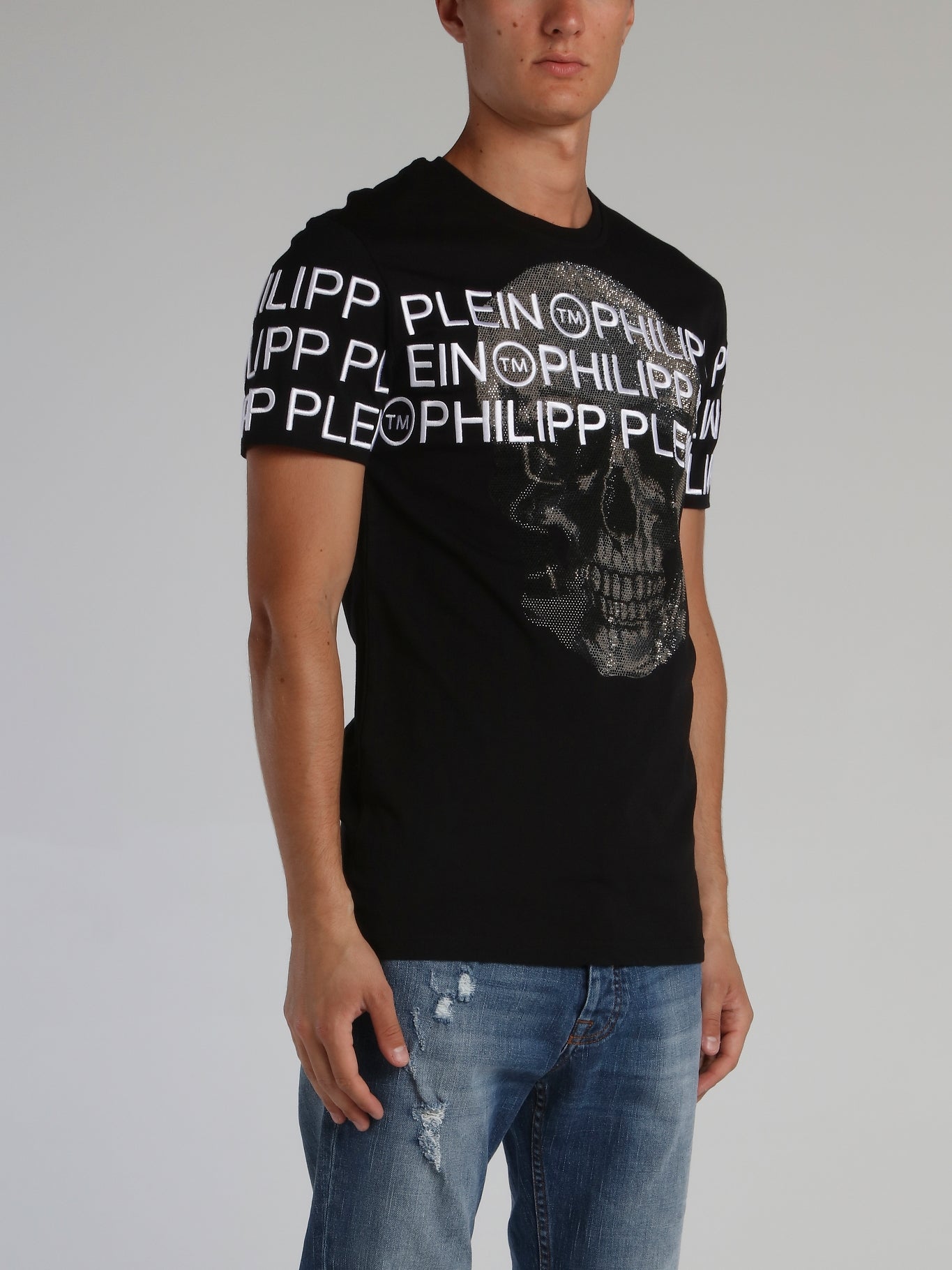 Black Logo Embroidered Skull T-Shirt