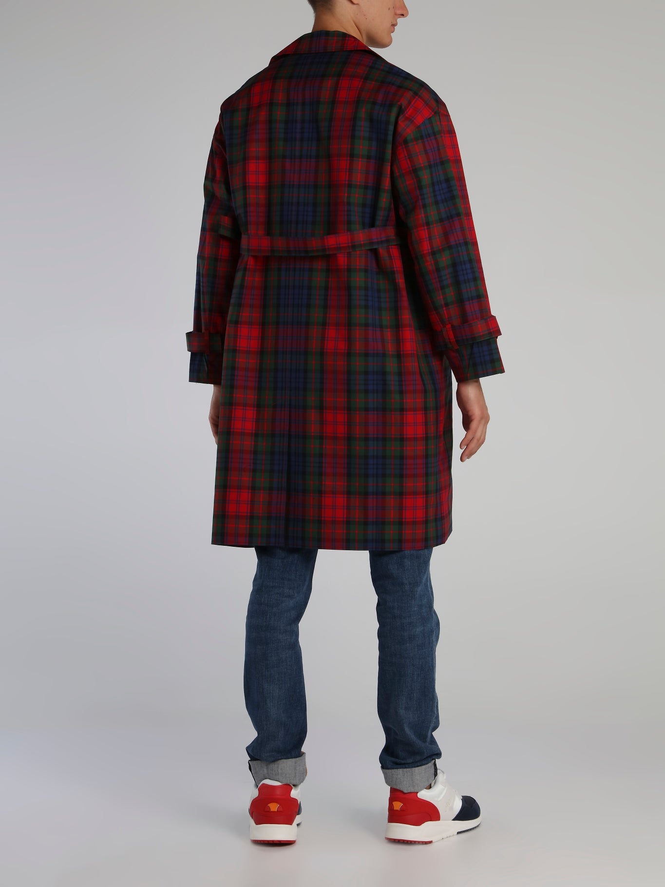 Oversized Scotland Check Trench Coat