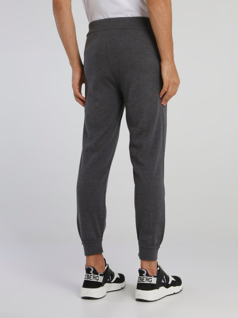 Grey Side Logo Drawstring Knitted Pants