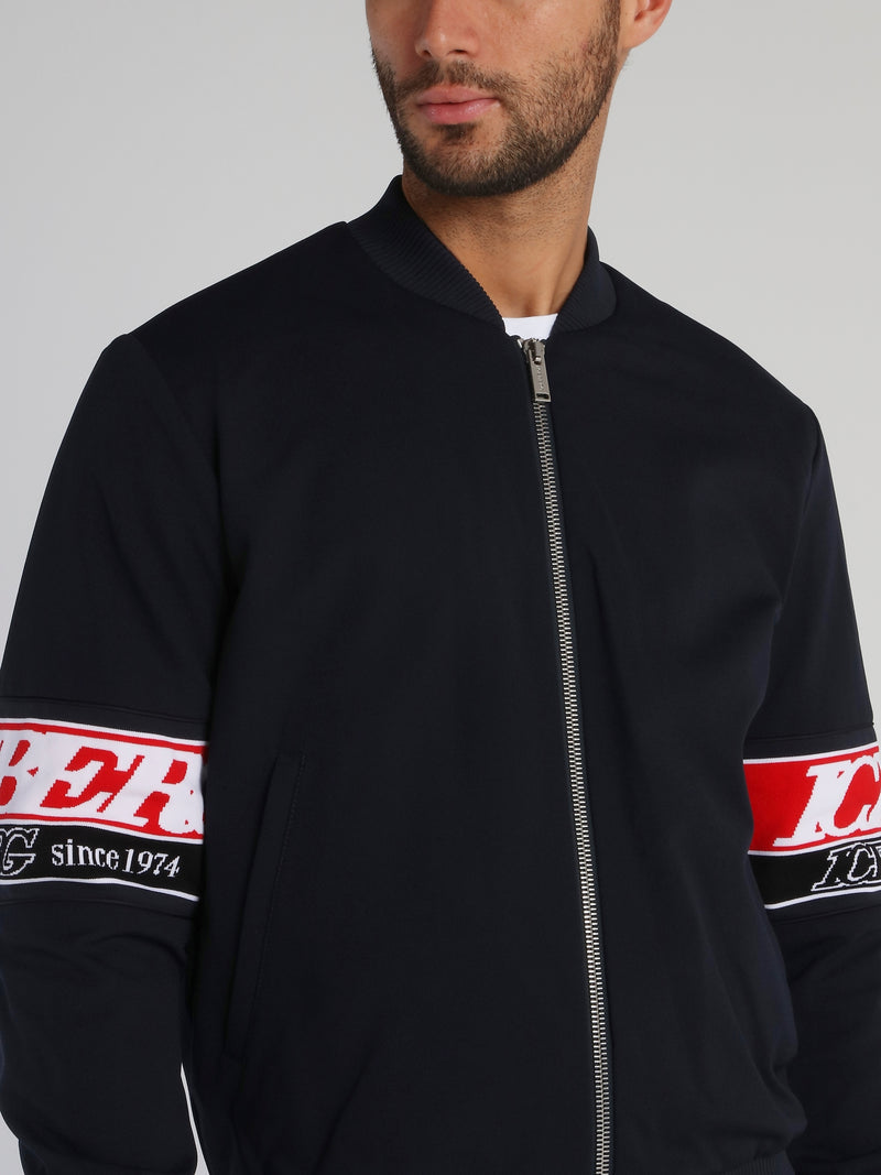 Navy logo Sleeve Zip Up Jacket