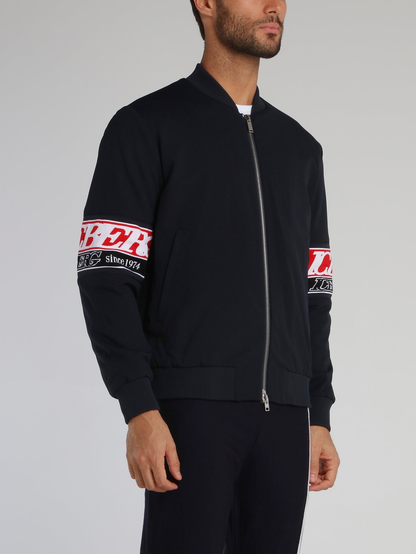 Navy logo Sleeve Zip Up Jacket
