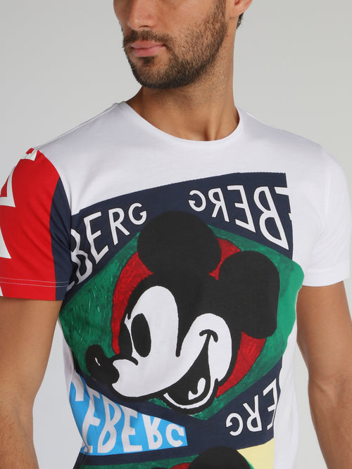 Mickey Mouse White Printed Crewneck T-Shirt