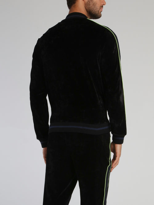Black Contrast Lining Chenille Sweatshirt